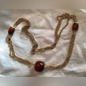 Liz Claiborne Vintage Long Gold and Amber - Like Stone Necklace